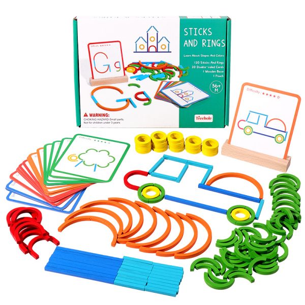 Wooden sticks and rings educational puzzle game